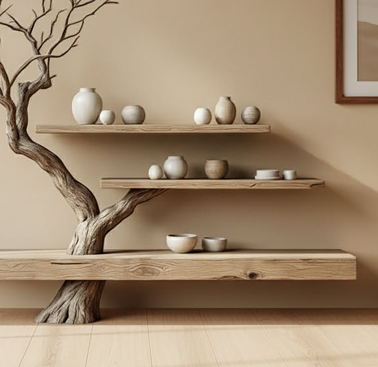 Tree Branch Floating Shelf – Live Edge Wooden Wall Shelf