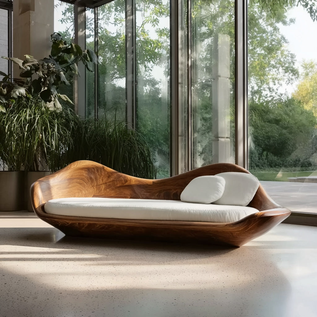 Elegant Modern Wooden Sofa with Sculptural Frame – Statement Living Room Piece