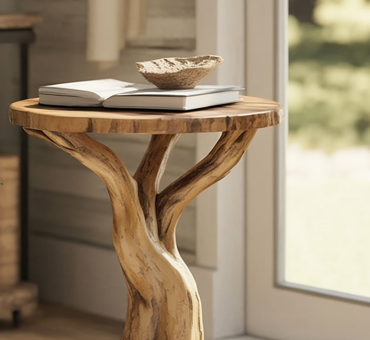 Rustic Live Edge End Table – Handmade Solid Wood Side Table For Home Decor