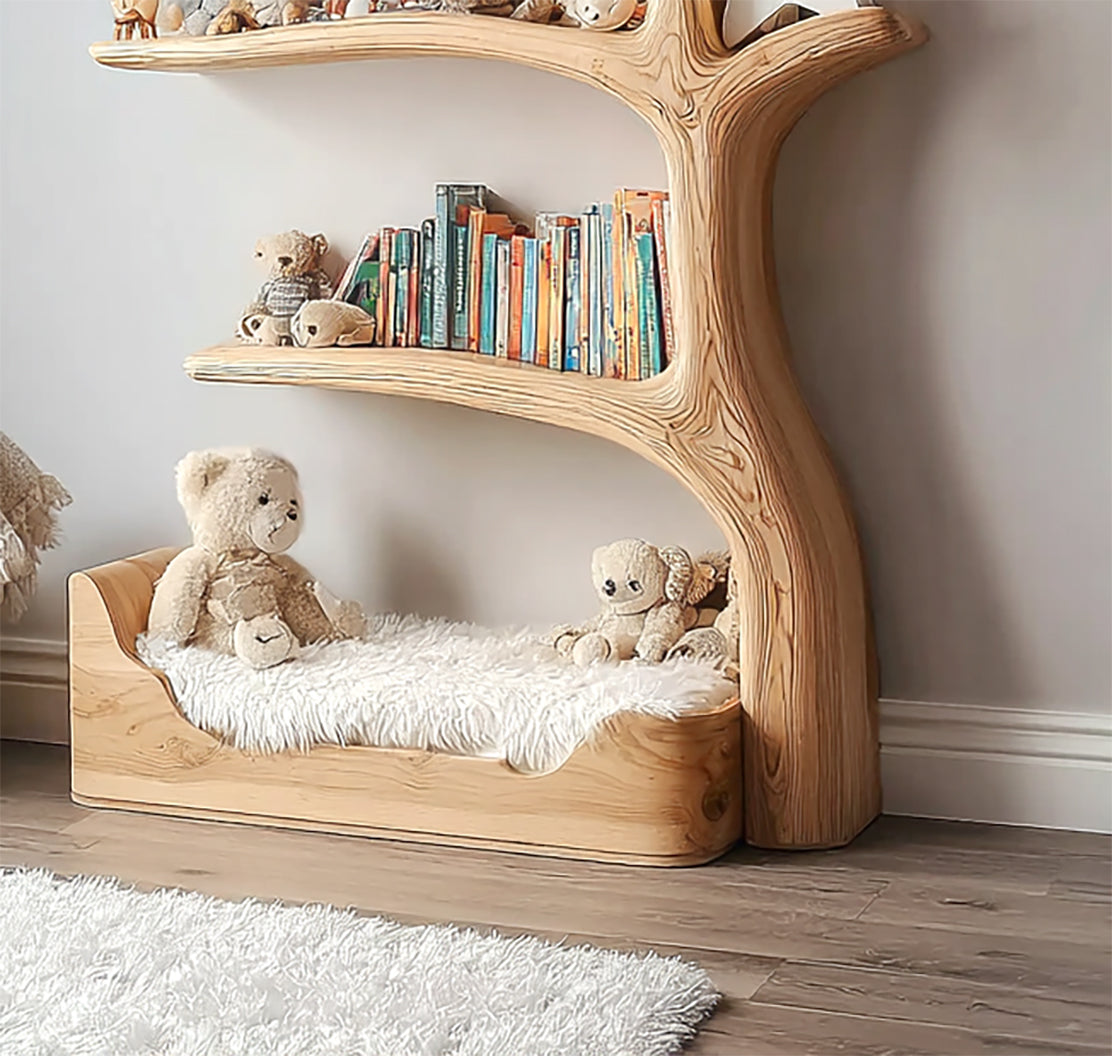 Handcrafted Wooden Tree Bookshelf for Kids – Rustic Branch Shelf, Nursery Room Decor