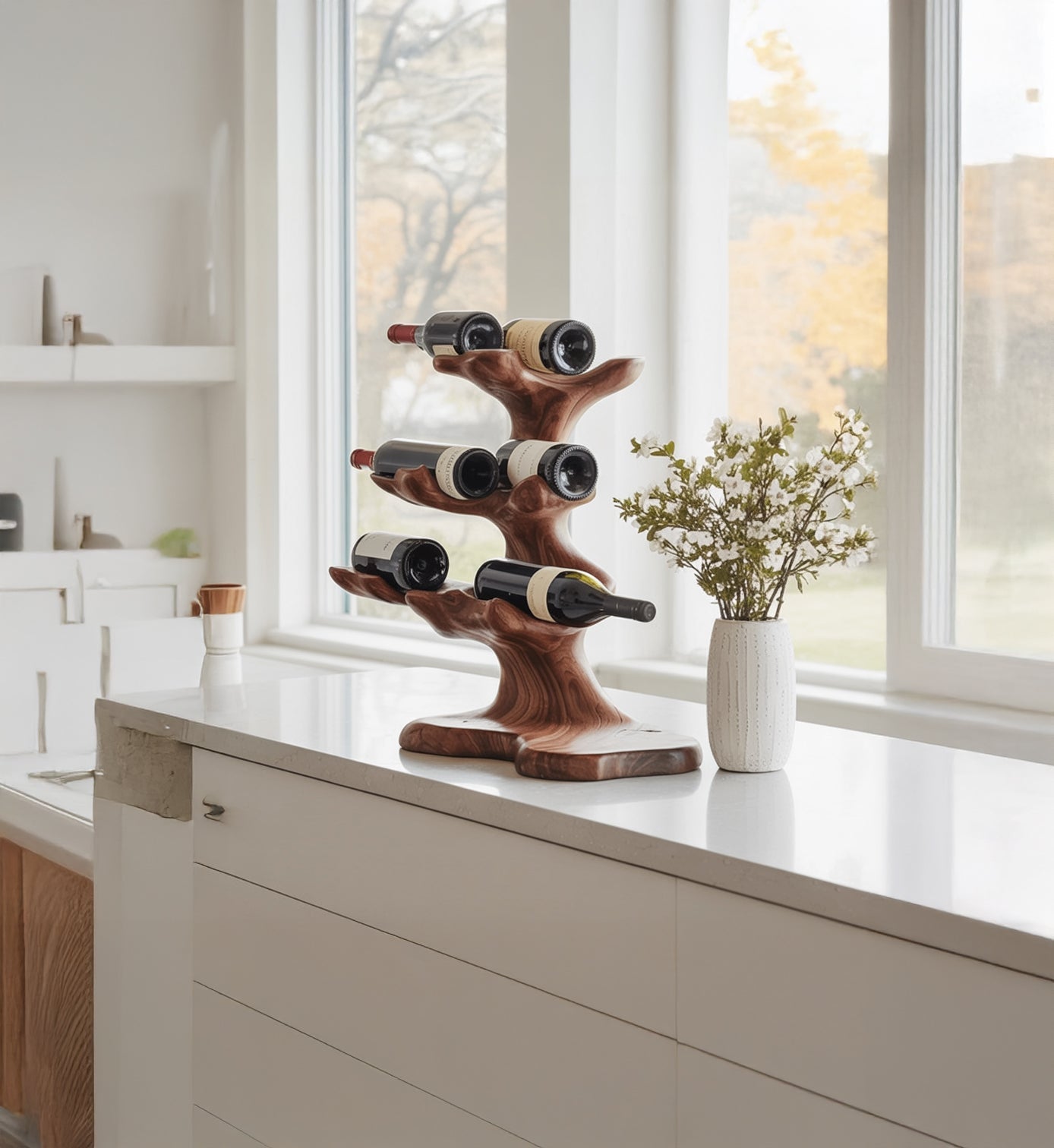 Handcrafted Wooden Wine Rack – Modern Walnut Wine Holder for Home Bar