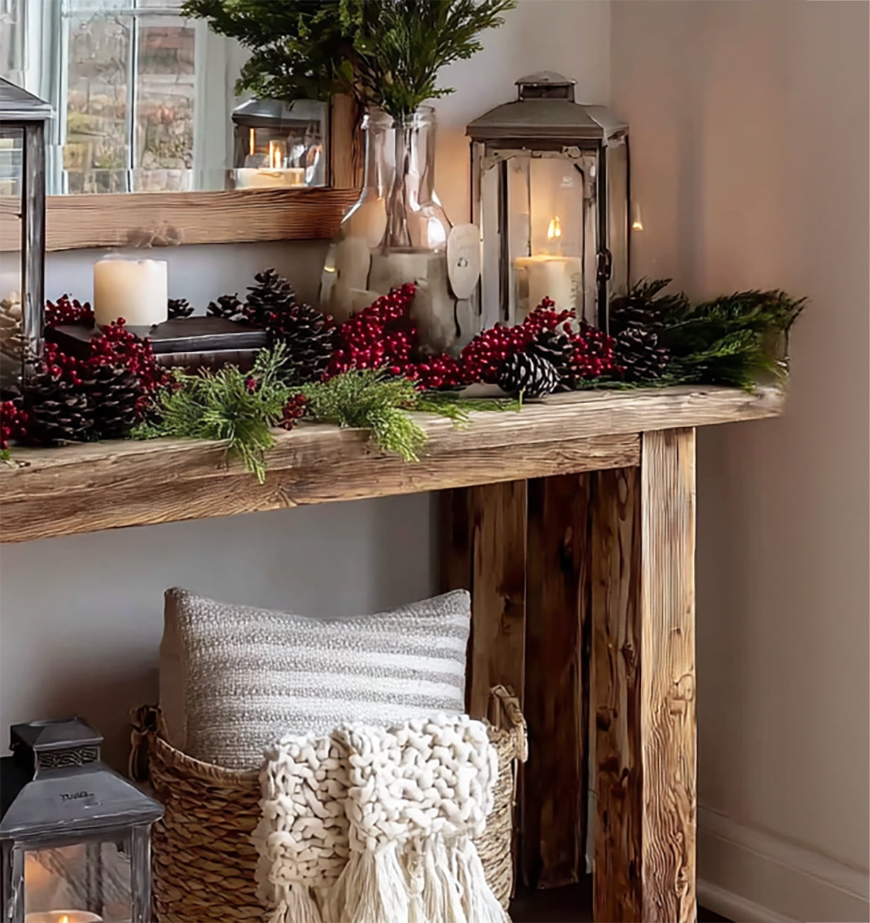 Rustic Farmhouse Console Table – Handmade Solid Wood Entryway Table with Natural Finish