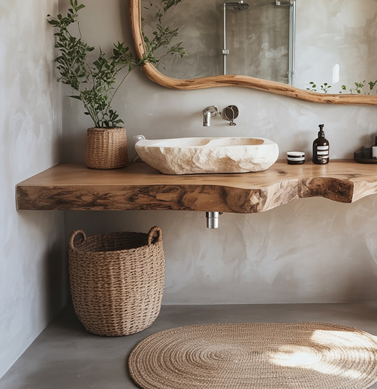 Live Edge Solid Wood Floating Bathroom Vanity – Rustic Modern Design