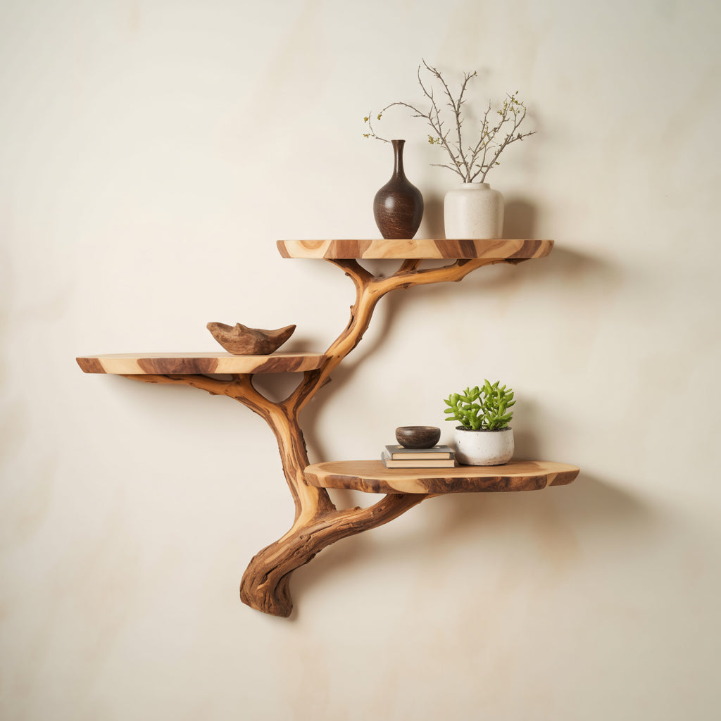 Tree Branch Wall Shelf – Solid Wood Driftwood Floating Bookshelf