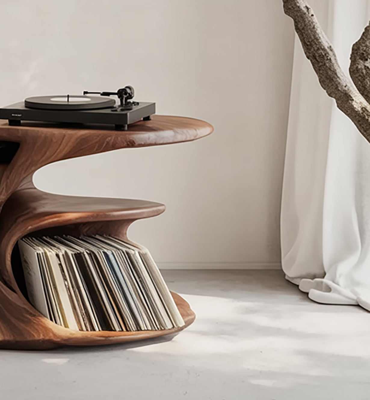 Farmhouse Turntable Station with Storage – Handcrafted Solid Wood Record Player Stand