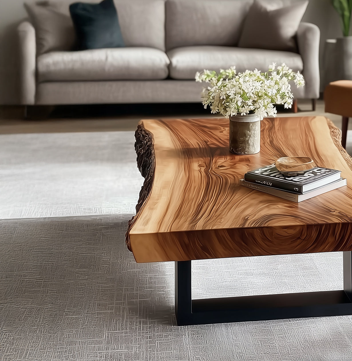 Live Edge Wood Coffee Table – Solid Modern Design with U-Shaped Legs