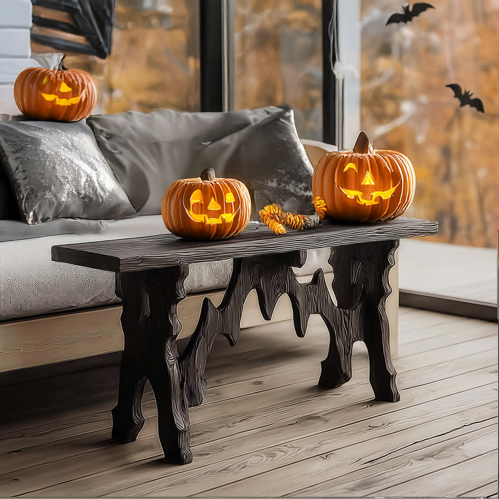 Rustic Black Wooden Halloween Console Table – Gothic Entryway
