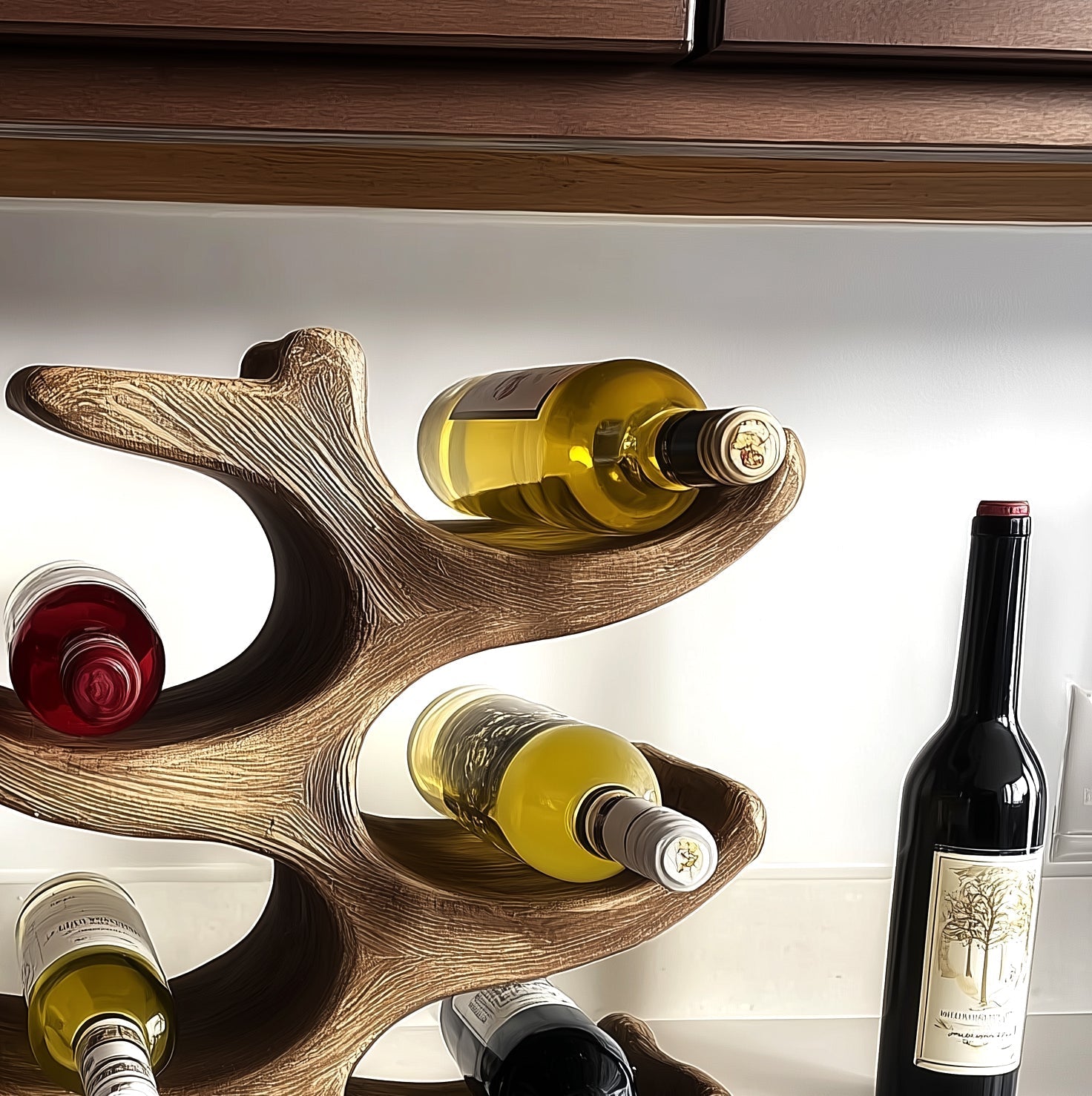 Tree Trunk Wine Rack – Handmade Solid Wood Wine Shelf with Glass Holder for Home Decor