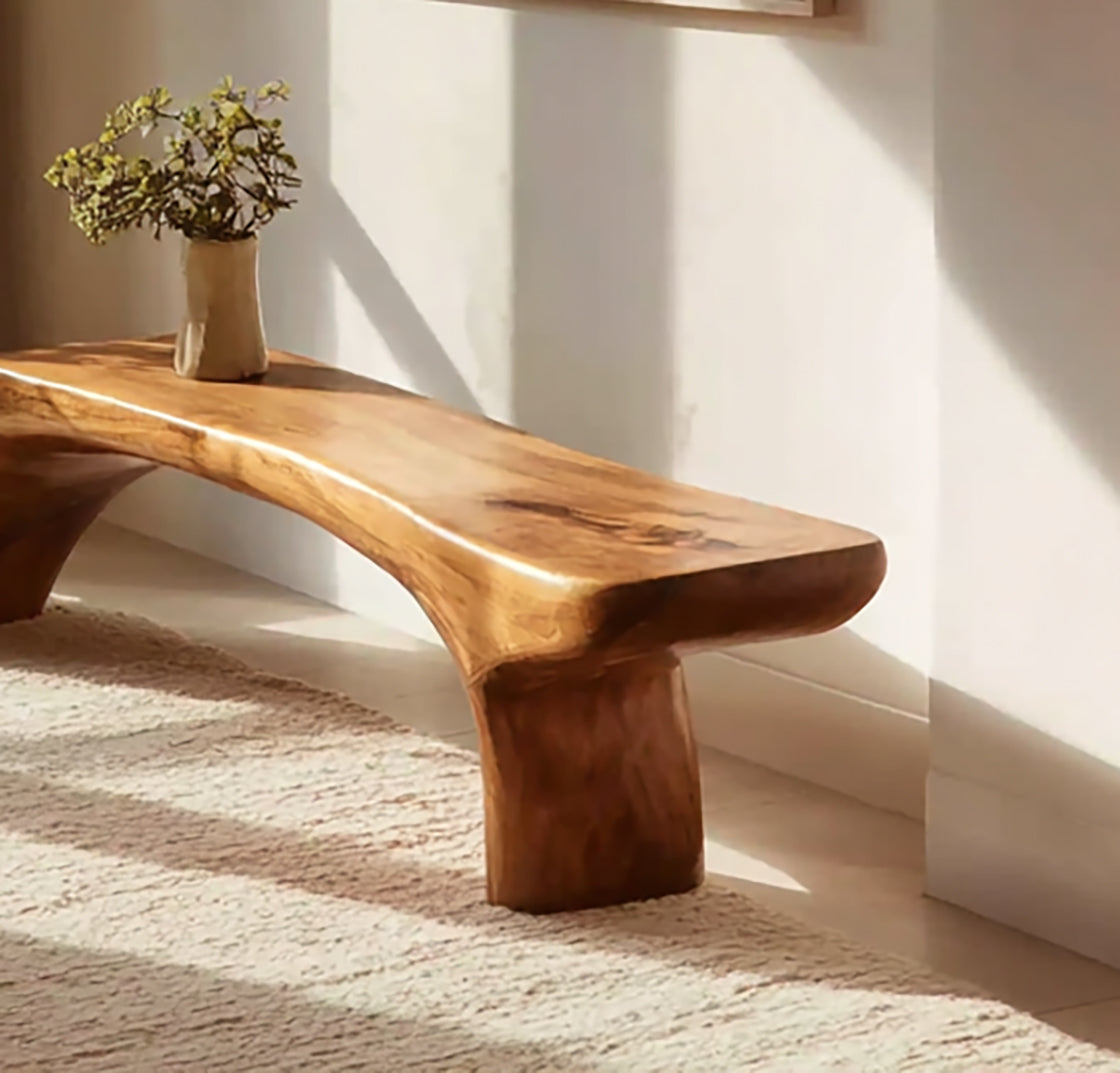 Handcrafted Solid Wood Bench – Modern Curved Live Edge Seating