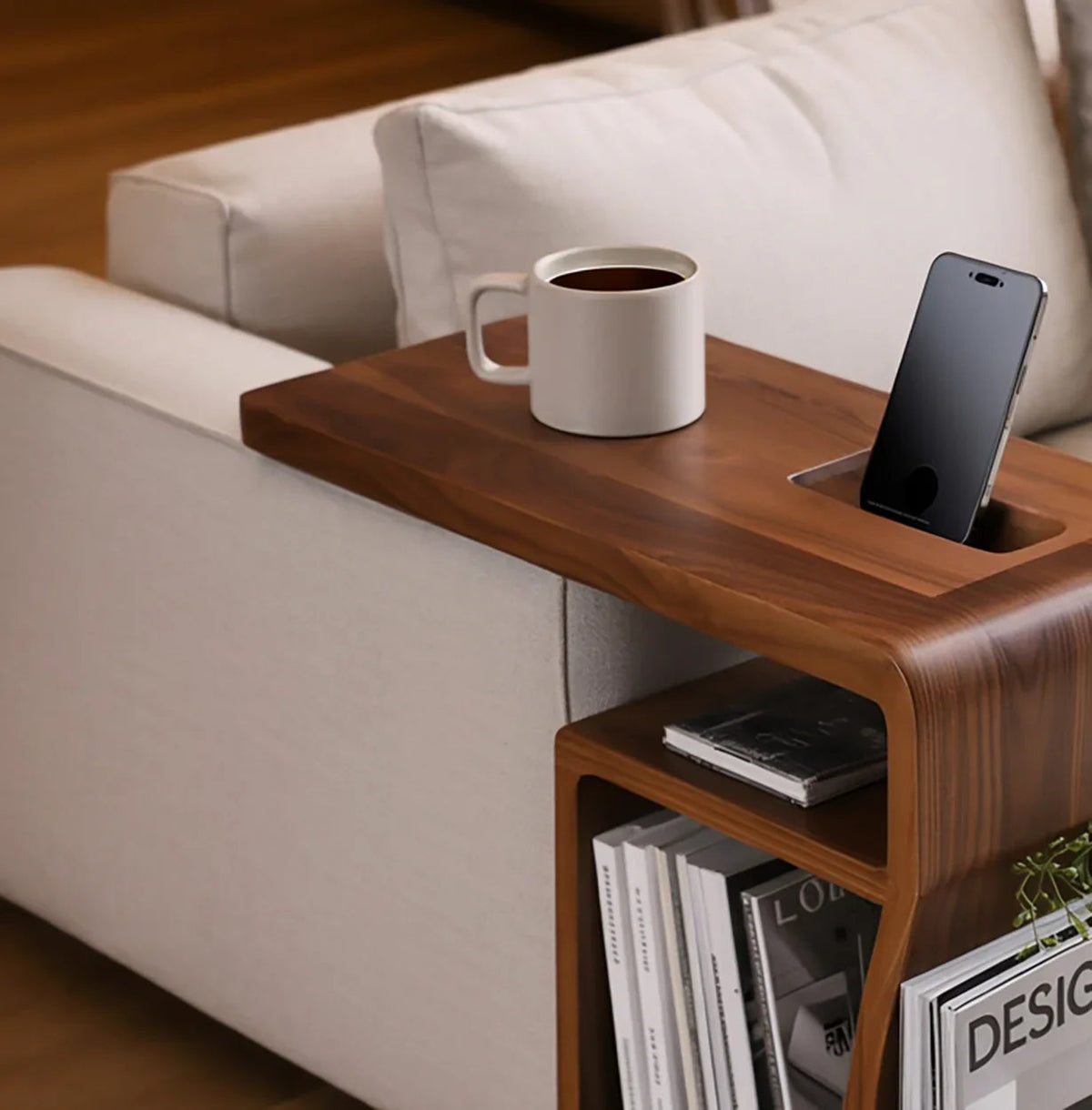 Wooden end table for reading nook or small library corner