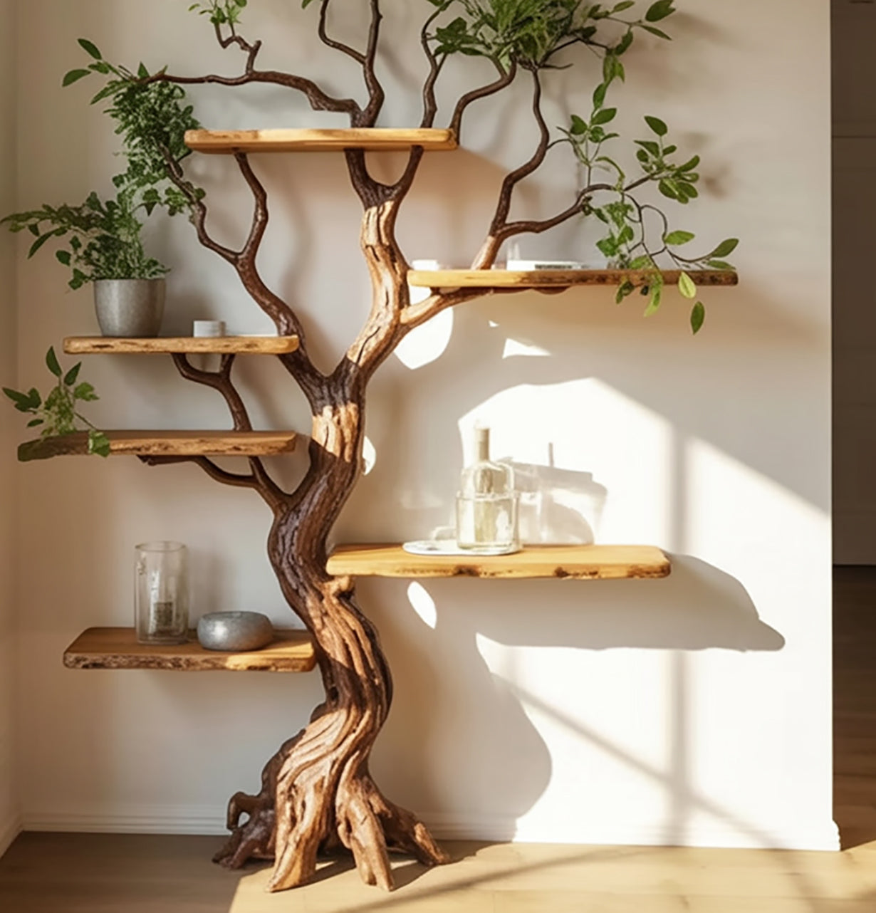 Tree Bookshelf – Handmade Live Edge Wooden Branch Bookcase for Home Decor