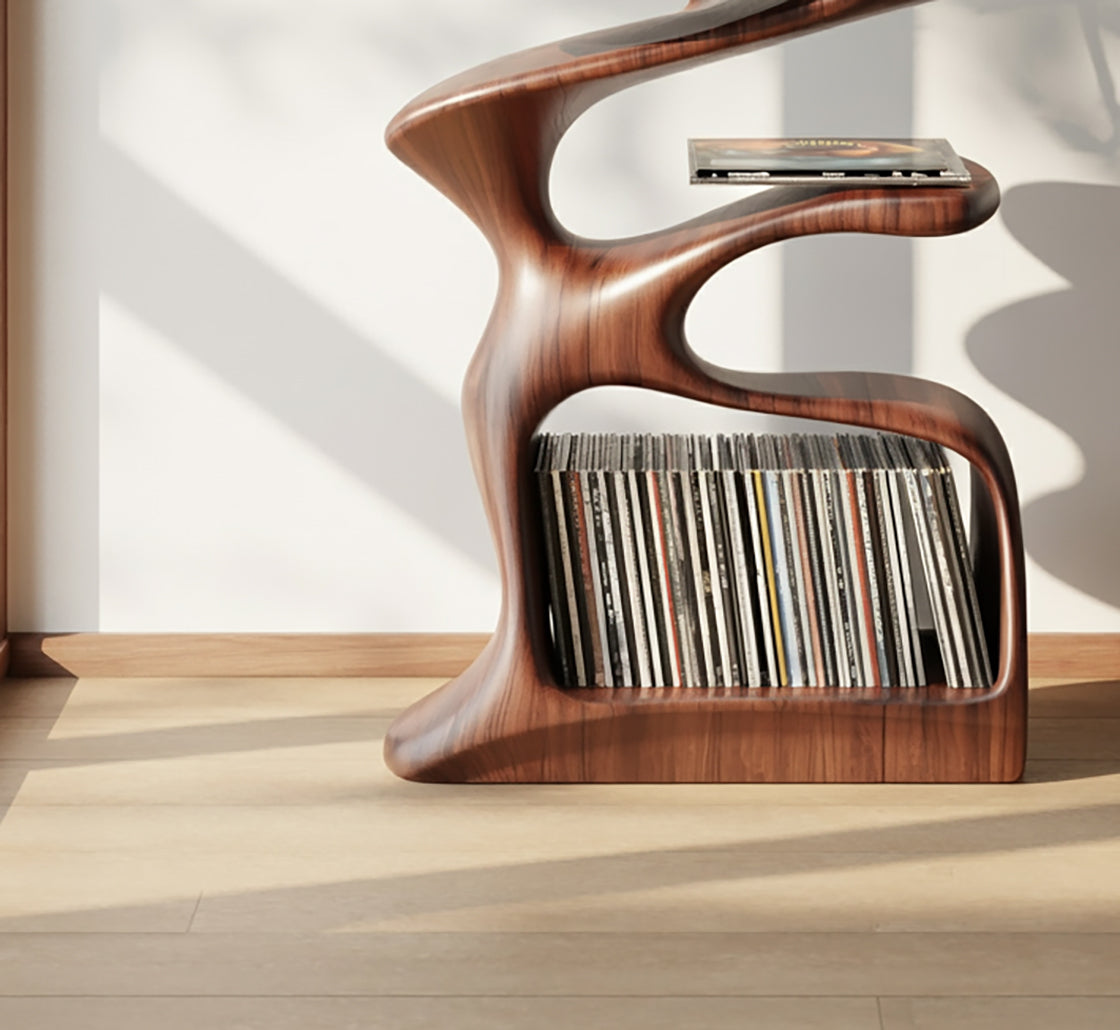 Organic Wood Record Player Stand – Handmade Sculptural Shelf for Vinyl Storage
