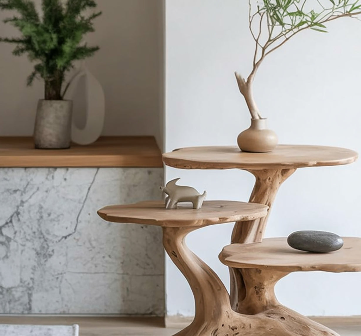 Handcrafted Wooden End Table – Natural Sculptural Design