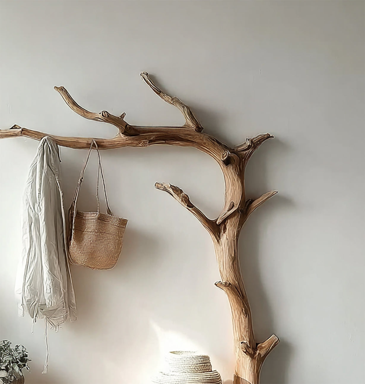 Driftwood Tree Branch Coat Rack – Standing Solid Wood Clothes Rack with Shelves