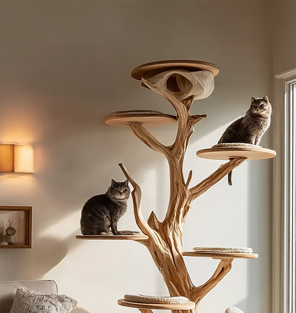 Handcrafted Wooden Cat Tree Tower – Solid Wood Multi-Level