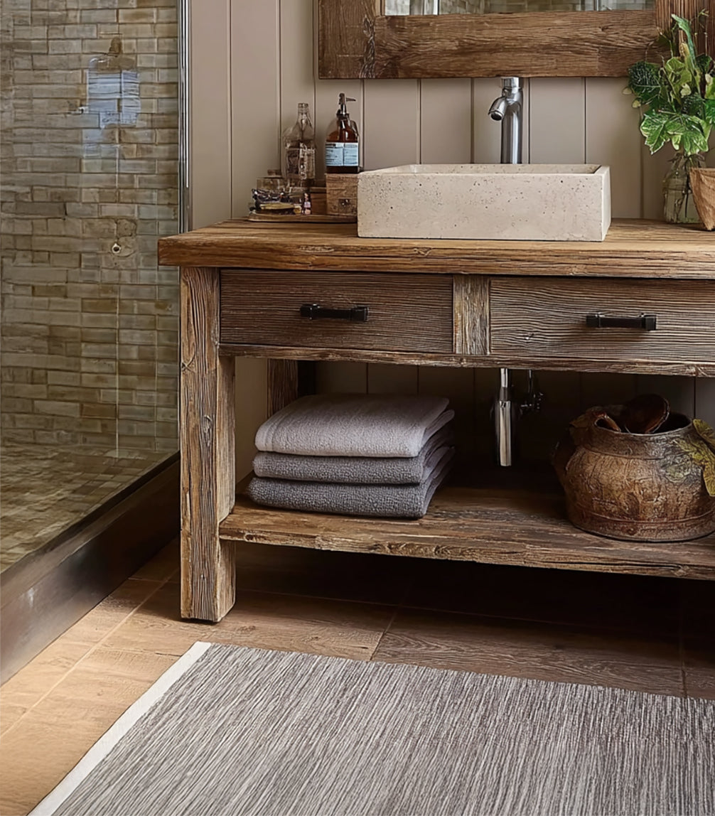 Wooden Rustic Style Handmade Bathroom Vanity – Live Edge Solid Wood Cabinet Sink Table