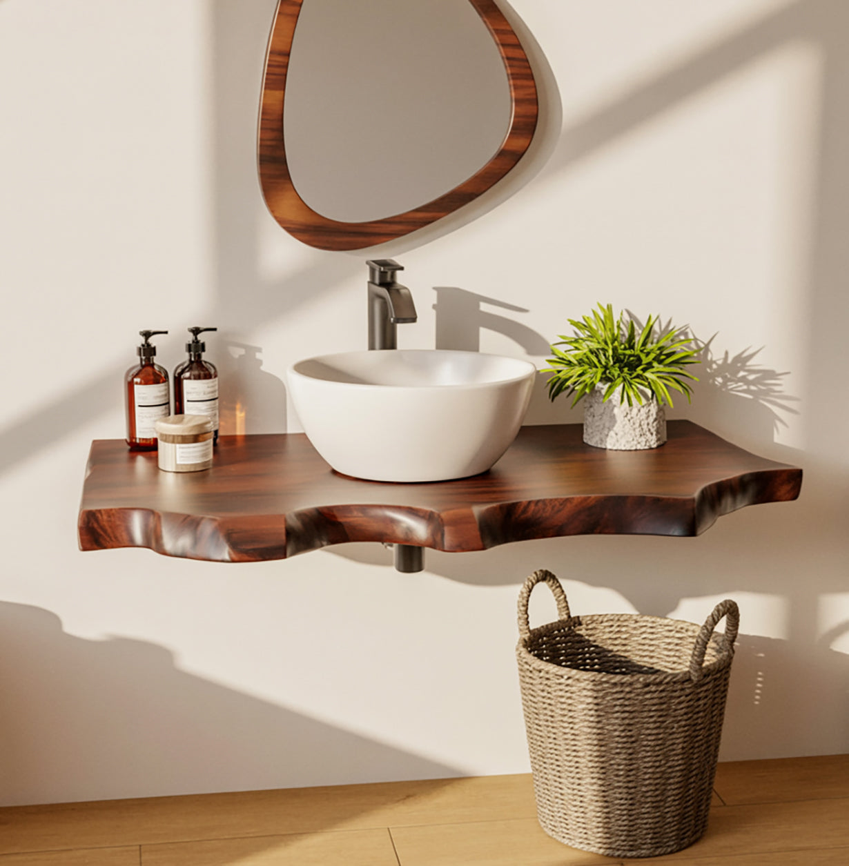 Handcrafted Floating Vanity – Wall Mounted Live Edge Bathroom Countertop