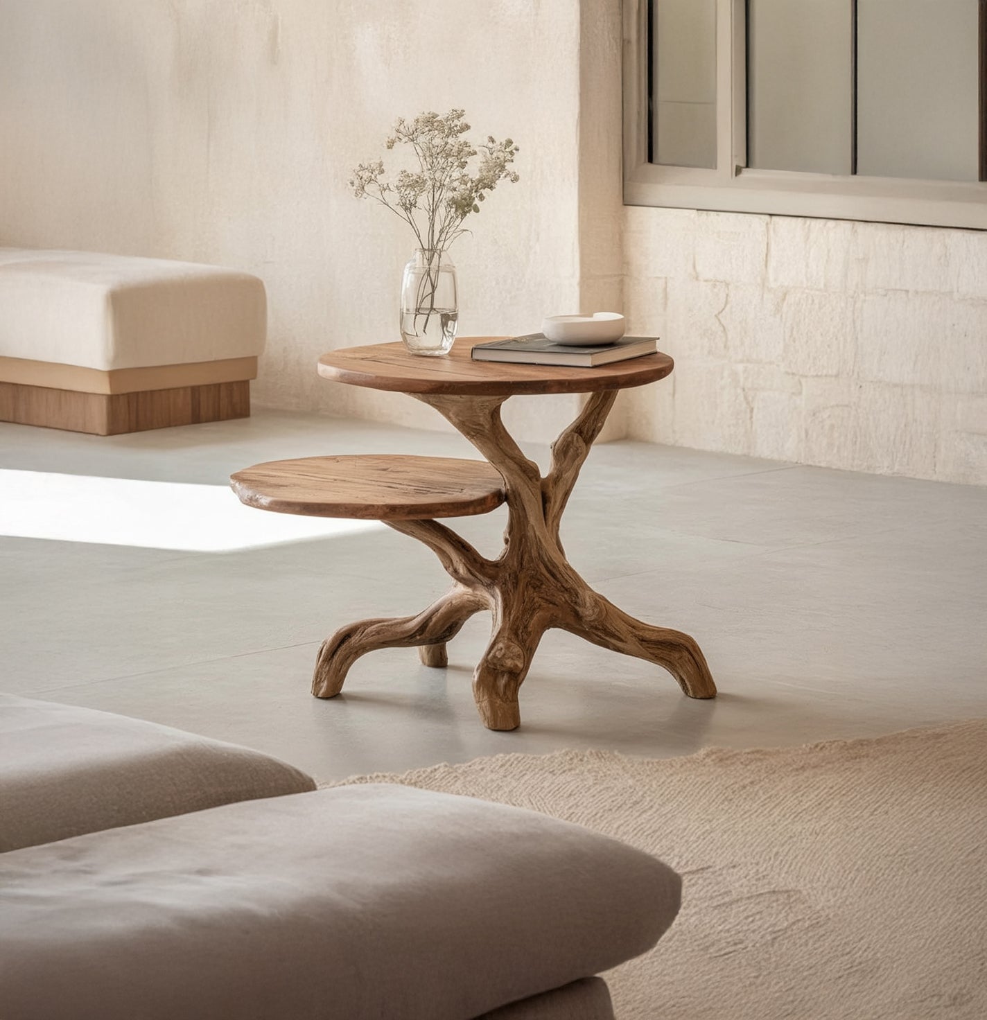 Organic Tree Root End Table – Solid Wood Accent Side Table