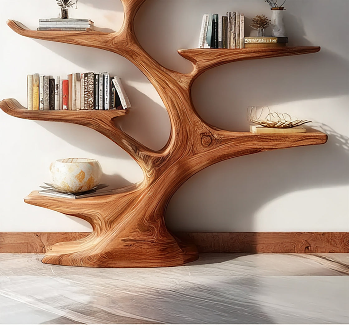 Rustic Tree Bookshelf – Handmade Wooden Bookcase, Unique Wall Decor for Book Lovers