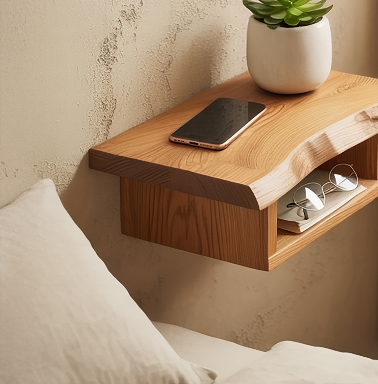 Handcrafted Solid Wood Nightstand – Elegant Design with Open Shelf