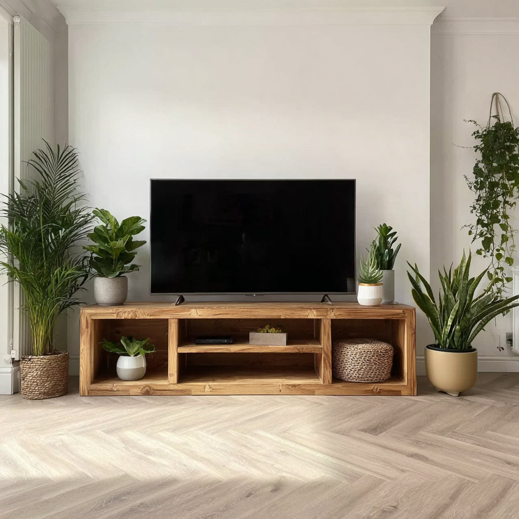 Handcrafted Rustic TV Stand with Storage – Reclaimed Solid Wood Console