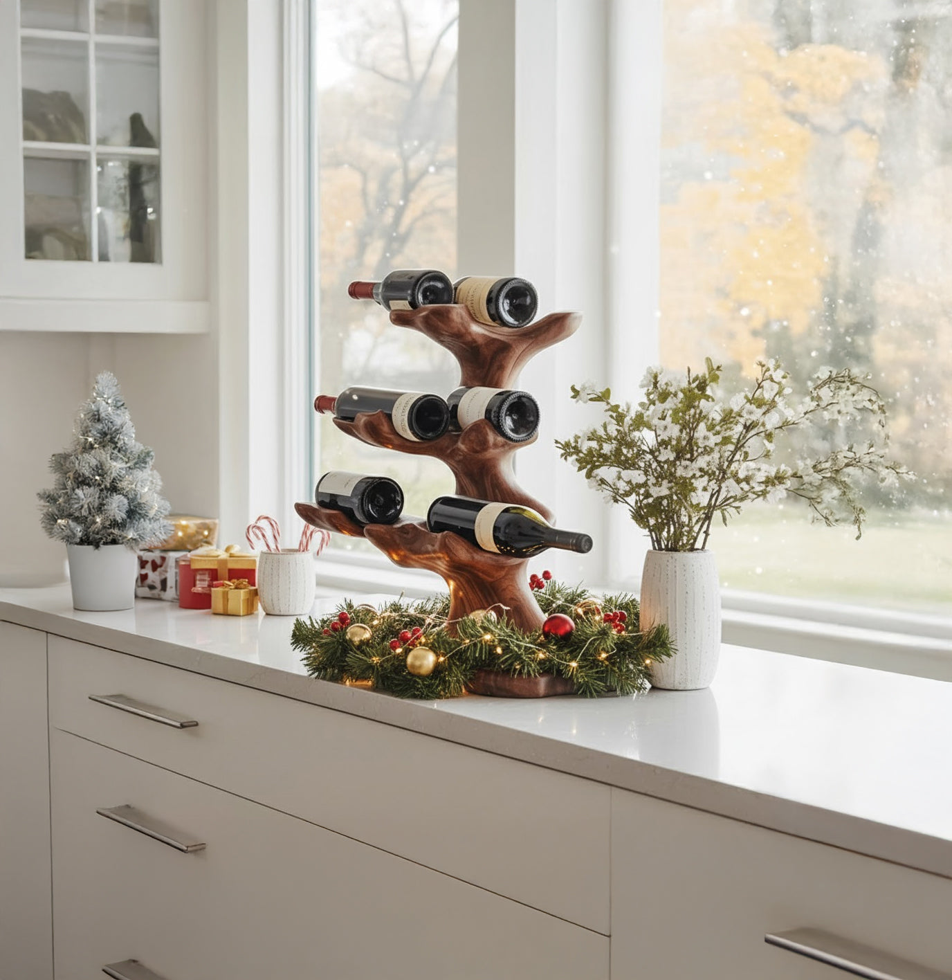 Christmas Tree Wine Rack – Handmade Rustic Wooden Wine Holder