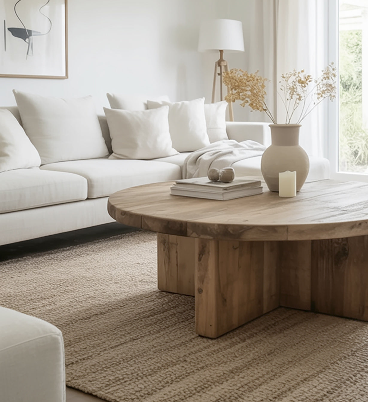 Reclaimed Wood Round Coffee Table – Wabi Sabi Style Furniture