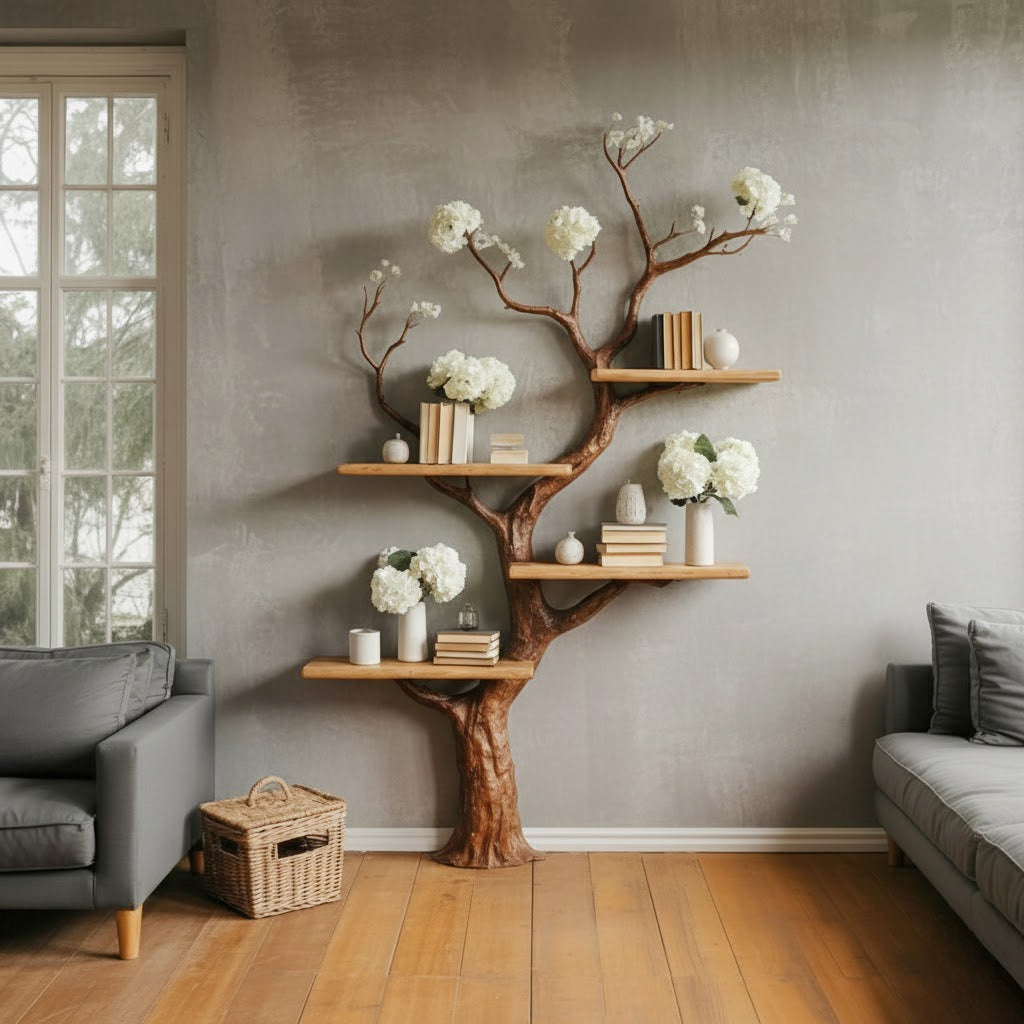 Handcrafted Solid Wood Tree BookShelf – Nature-Inspired Home Décor