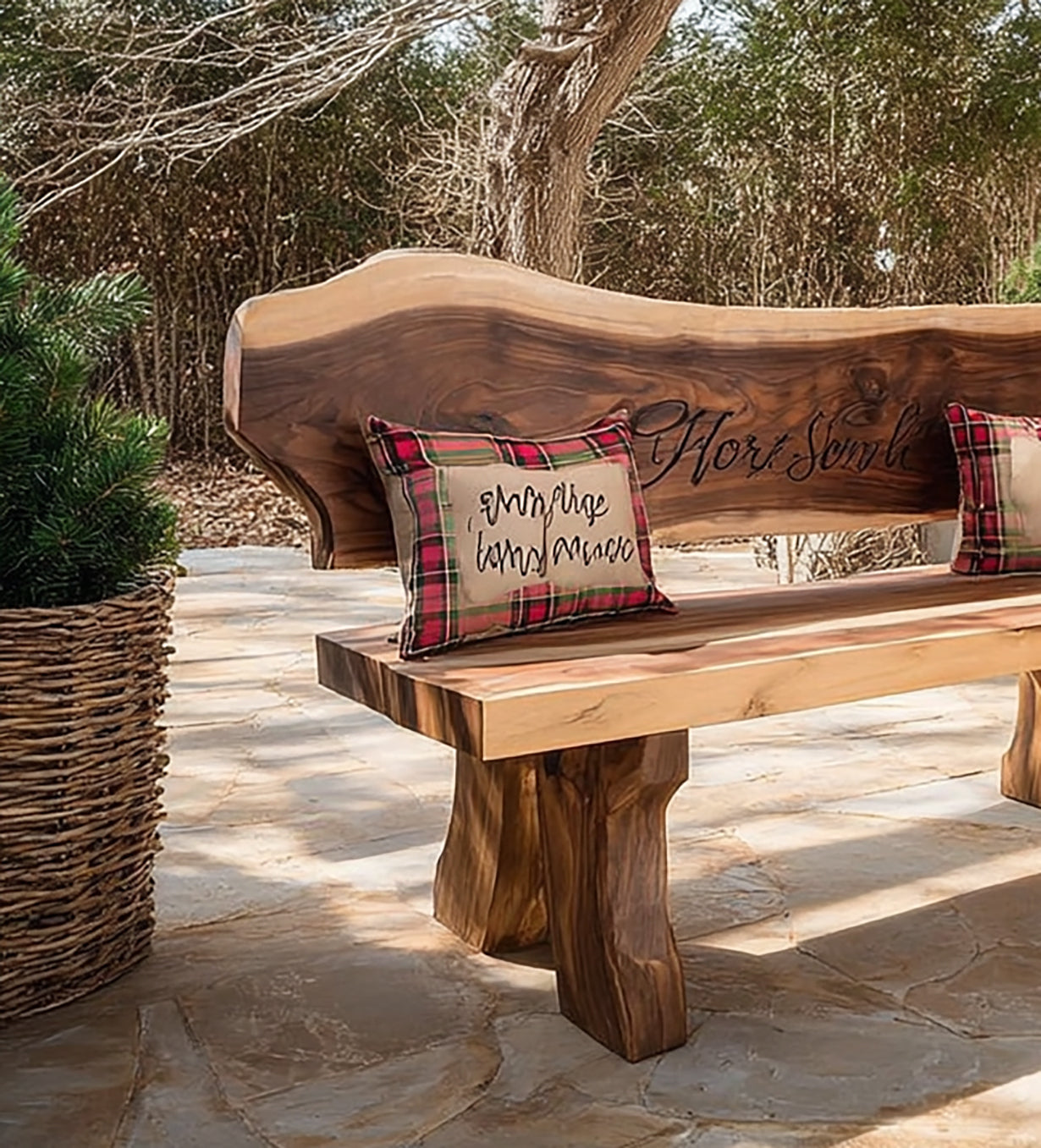 Handmade Live Edge Wooden Bench – Rustic Solid Wood Entryway & Garden Seating