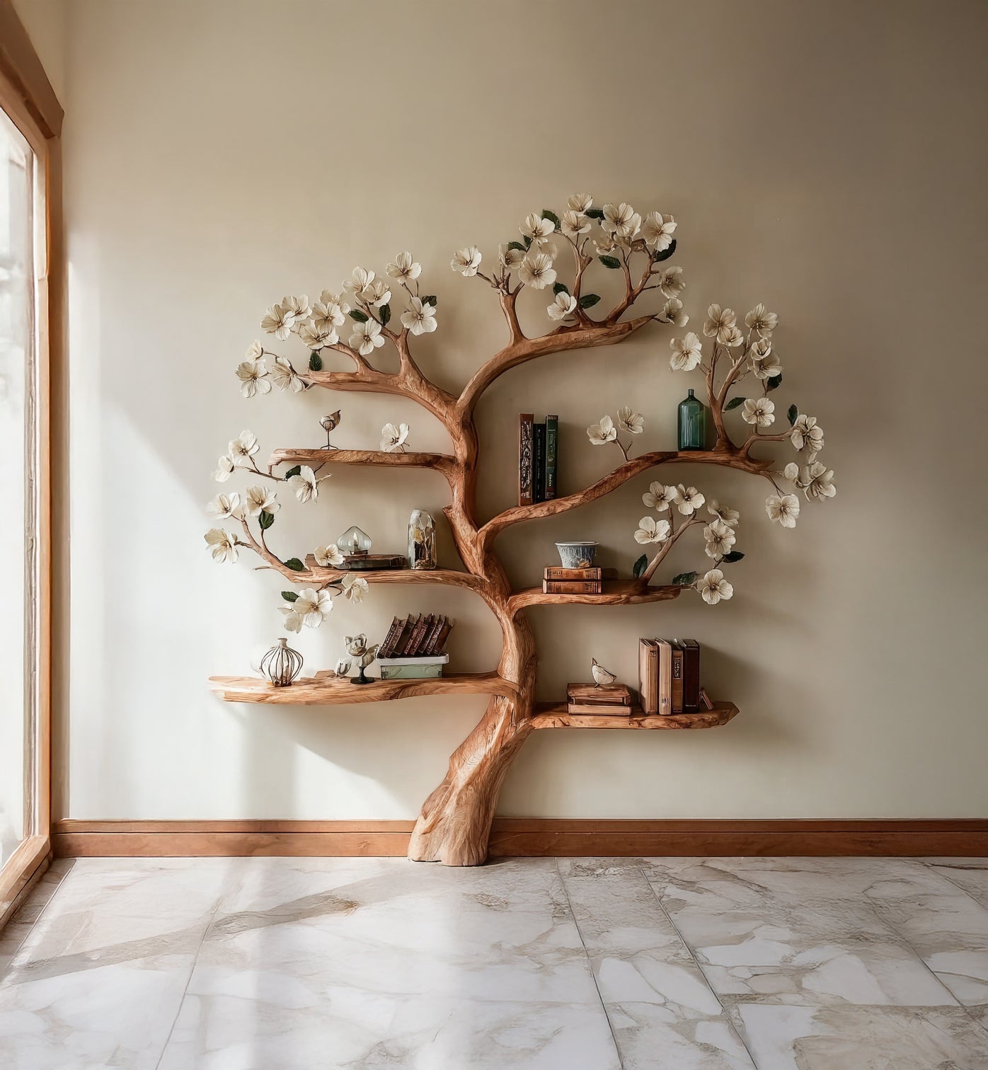 Rustic Wooden Tree Bookshelf – Handmade Bookcase for Home Decor & Book Lovers
