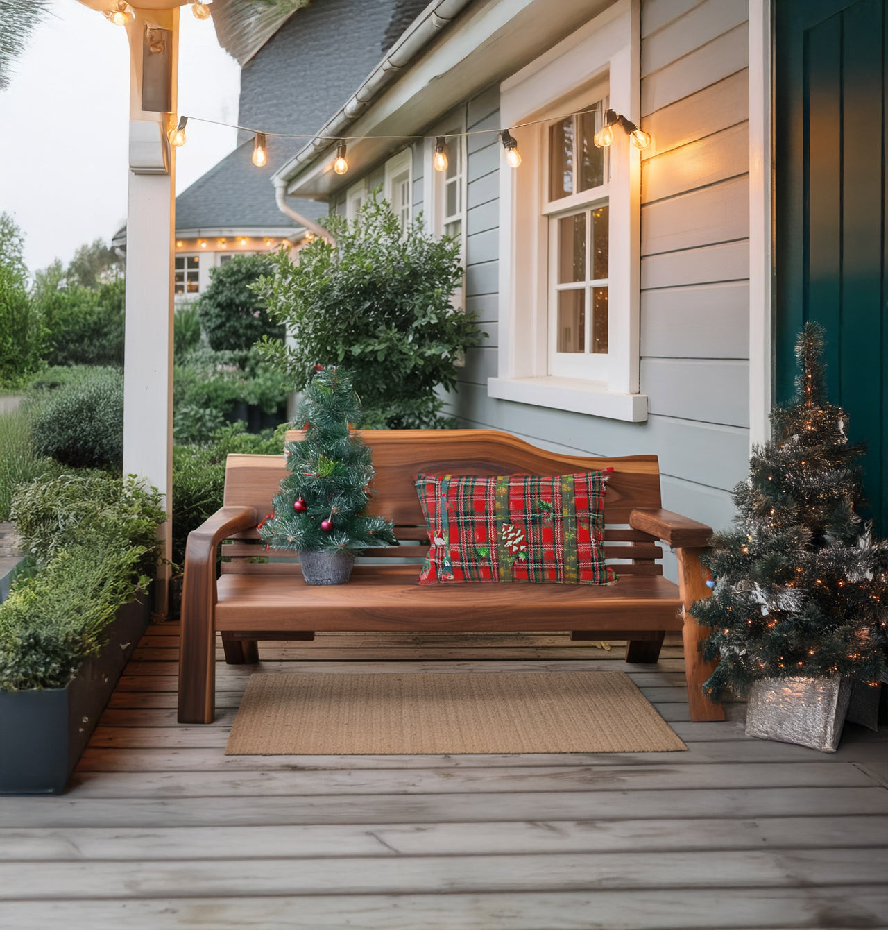 Handcrafted Rustic Outdoor Wooden Bench with Curved Backrest – Porch & Garden Seating