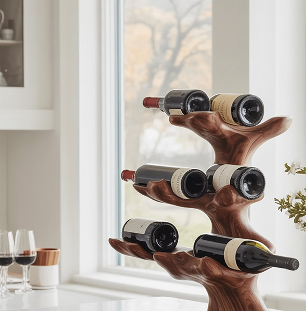 Handcrafted Wooden Wine Rack – Modern Walnut Wine Holder for Home Bar