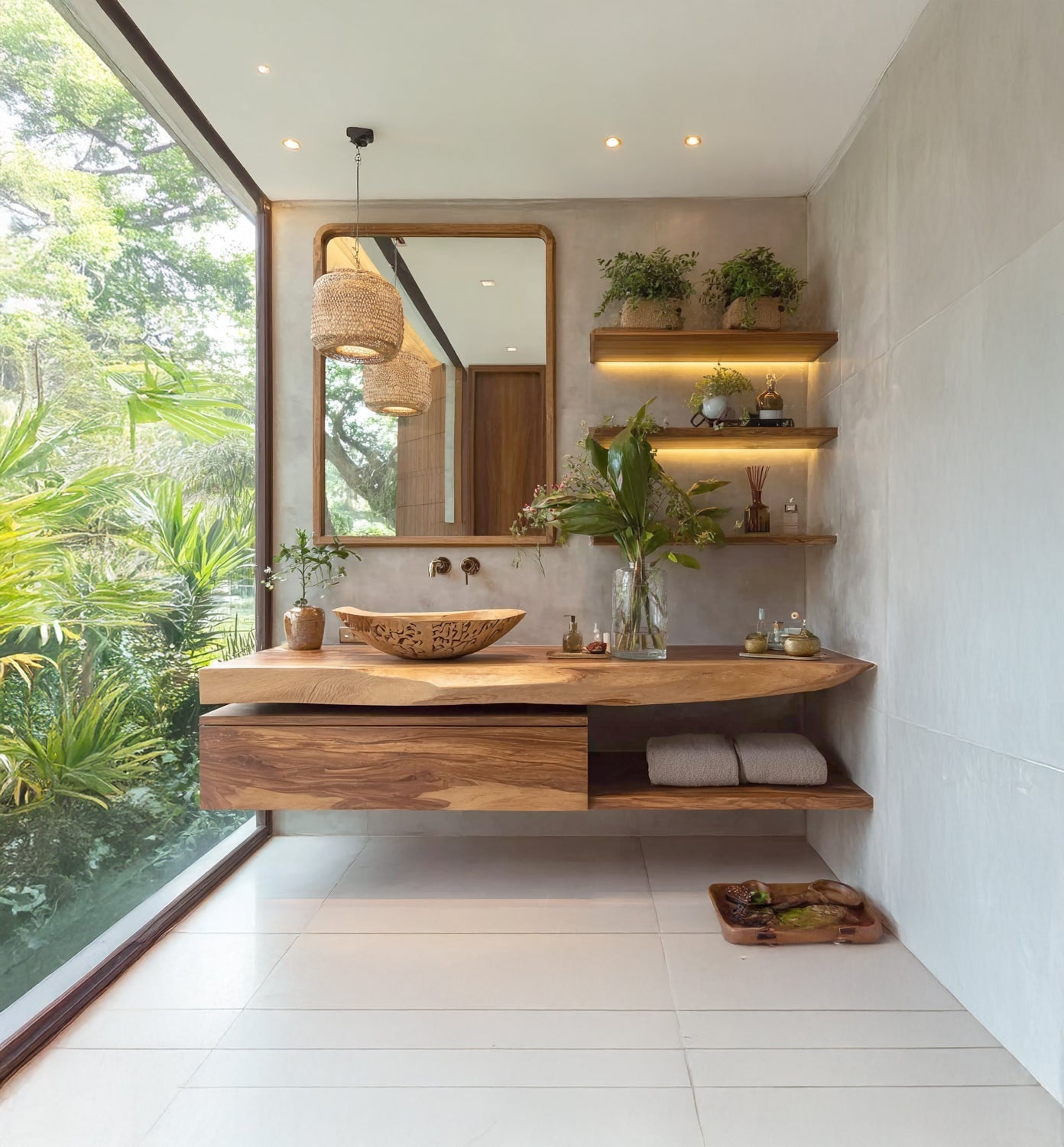 Live Edge Floating Vanity – Solid Wood Bathroom Sink Cabinet with Storage Drawer