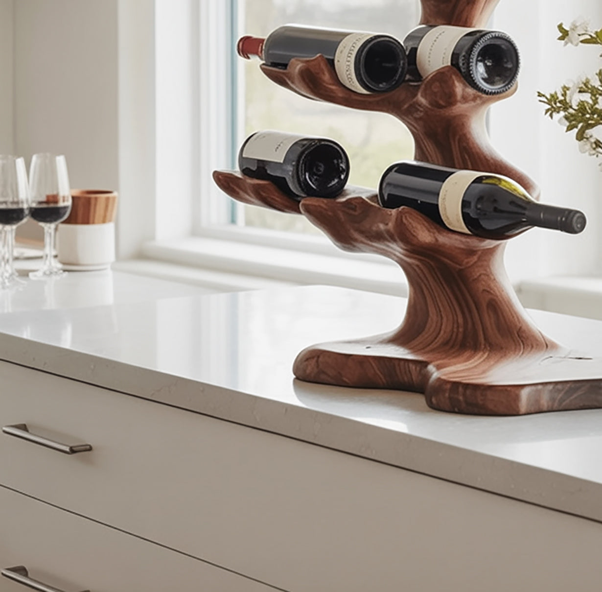 Handcrafted Wooden Wine Rack – Modern Walnut Wine Holder for Home Bar