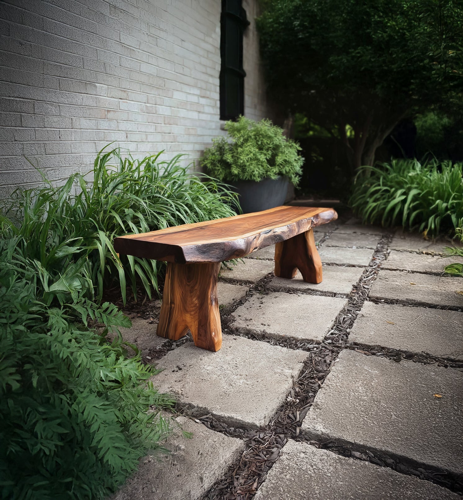 Handcrafted Live Edge Walnut Bench – Rustic Solid Wood Entryway & Dining Seat