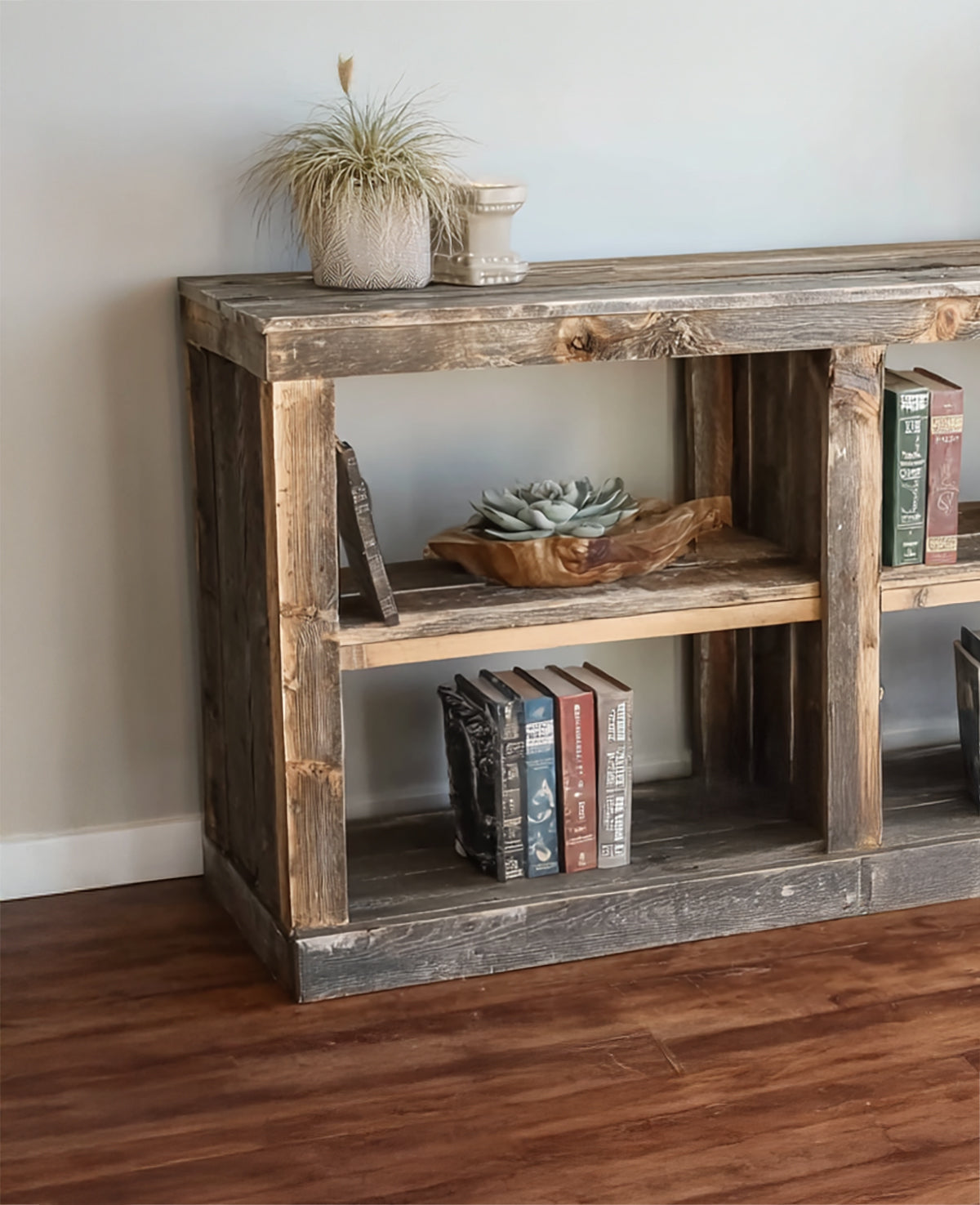 Rustic Solid Wood Bookshelf | Handmade Farmhouse Console Table & Storage Display