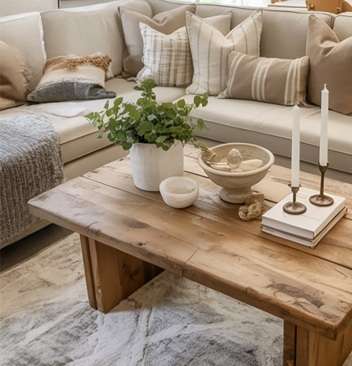 Handmade Organic Wood Coffee Table - Rustic Minimalist Living Room Furniture