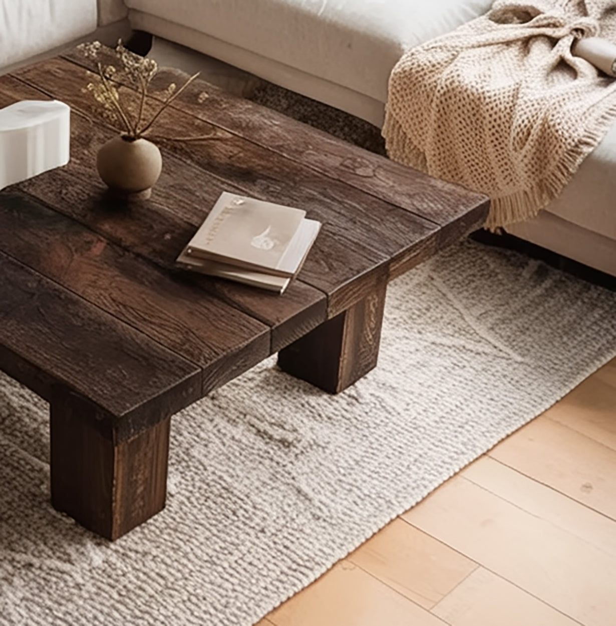 Handmade Reclaimed Chestnut Wood Coffee Table, Rustic Farmhouse Design