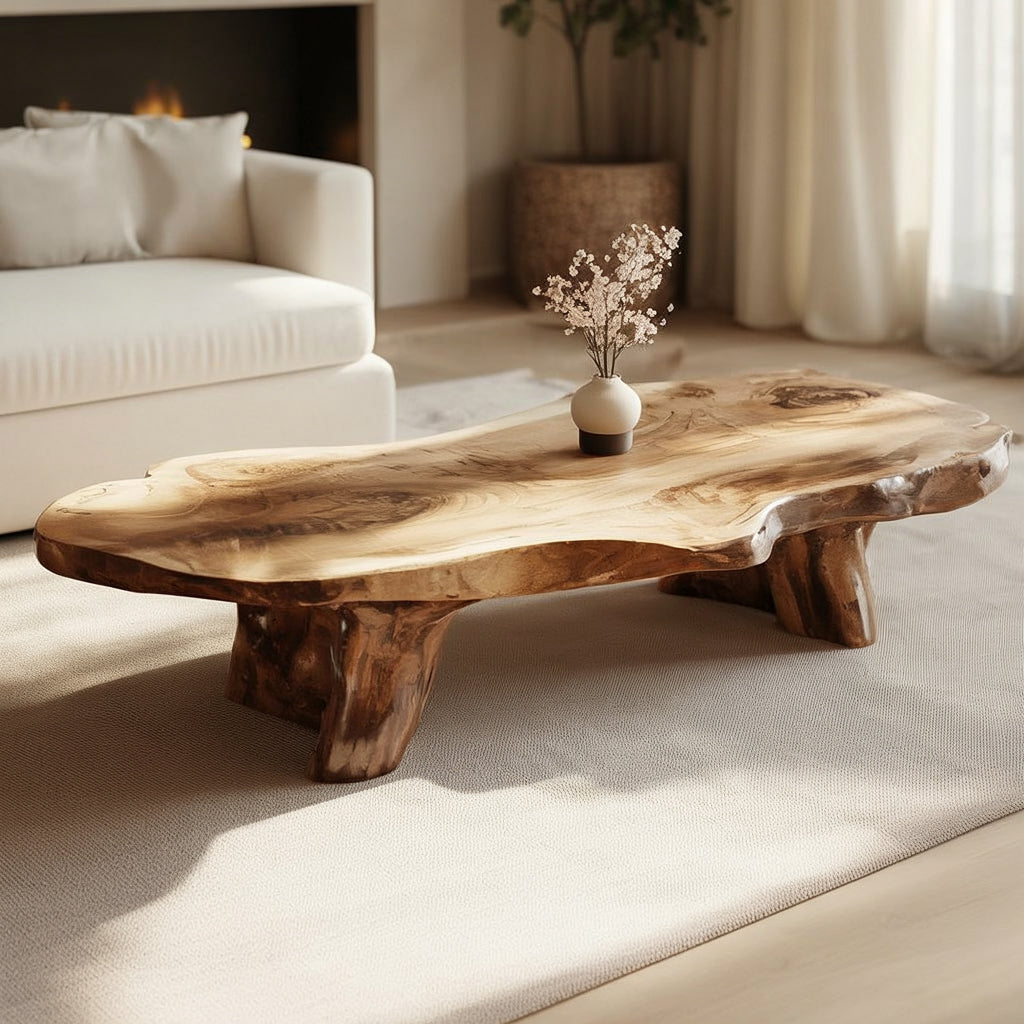Handmade Solid Wood Coffee Table – Sculptural Organic Modern Furniture