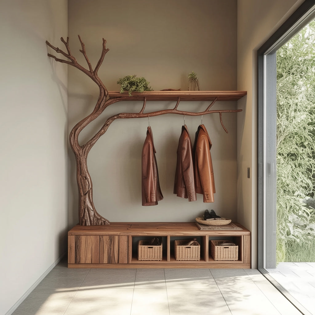 Rustic Wooden Cabinet With Tree Shaped Living And Bedroom