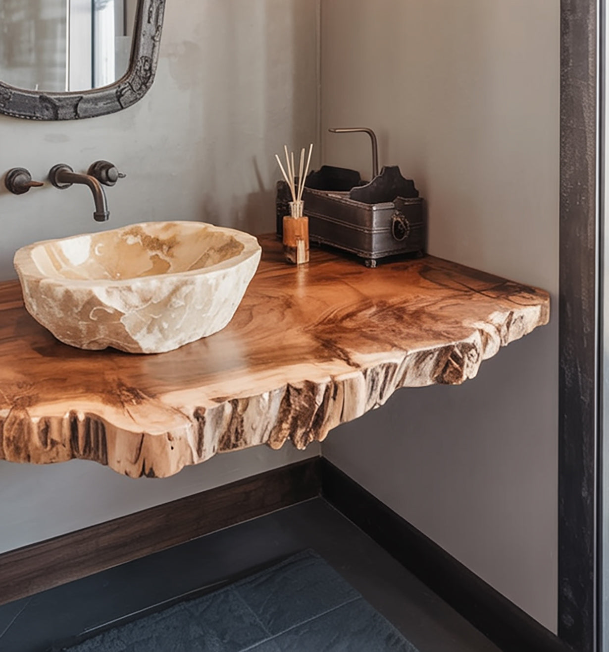 Handcrafted Live Edge Solid Wood Bathroom Vanity Shelf – Rustic Floating