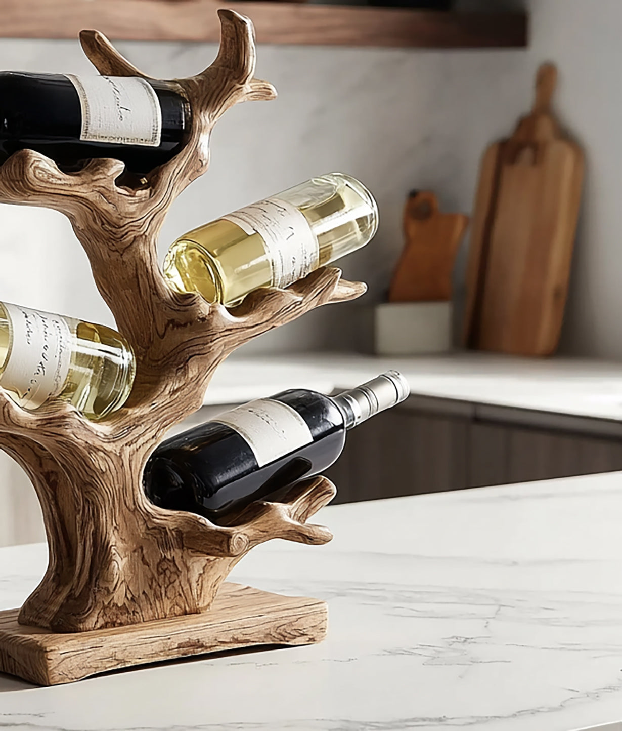 Mid Century Wine Rack – Solid Wood Countertop Wine Stand for Farmhouse Kitchen & Bar