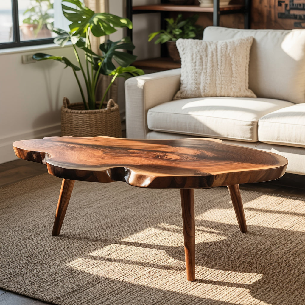Live Edge Coffee Table, Solid Wood Handmade Rustic Organic Living Room Table
