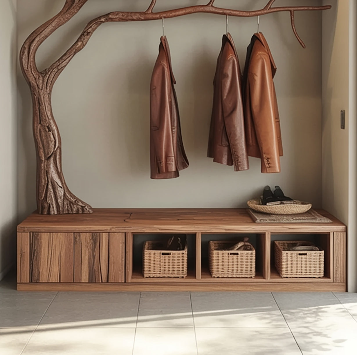 Rustic Wooden Cabinet With Tree Shaped Living And Bedroom