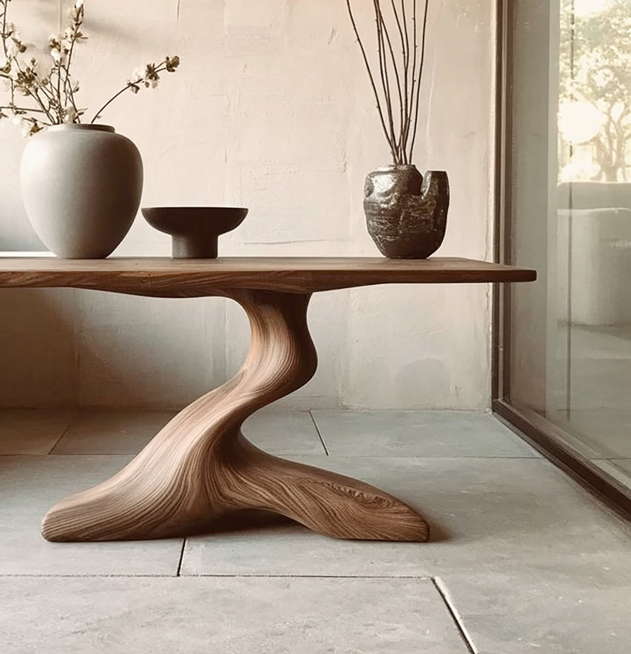 Live Edge Solid Wood Console Table – Handmade Sculptural Entryway & Living Room Table