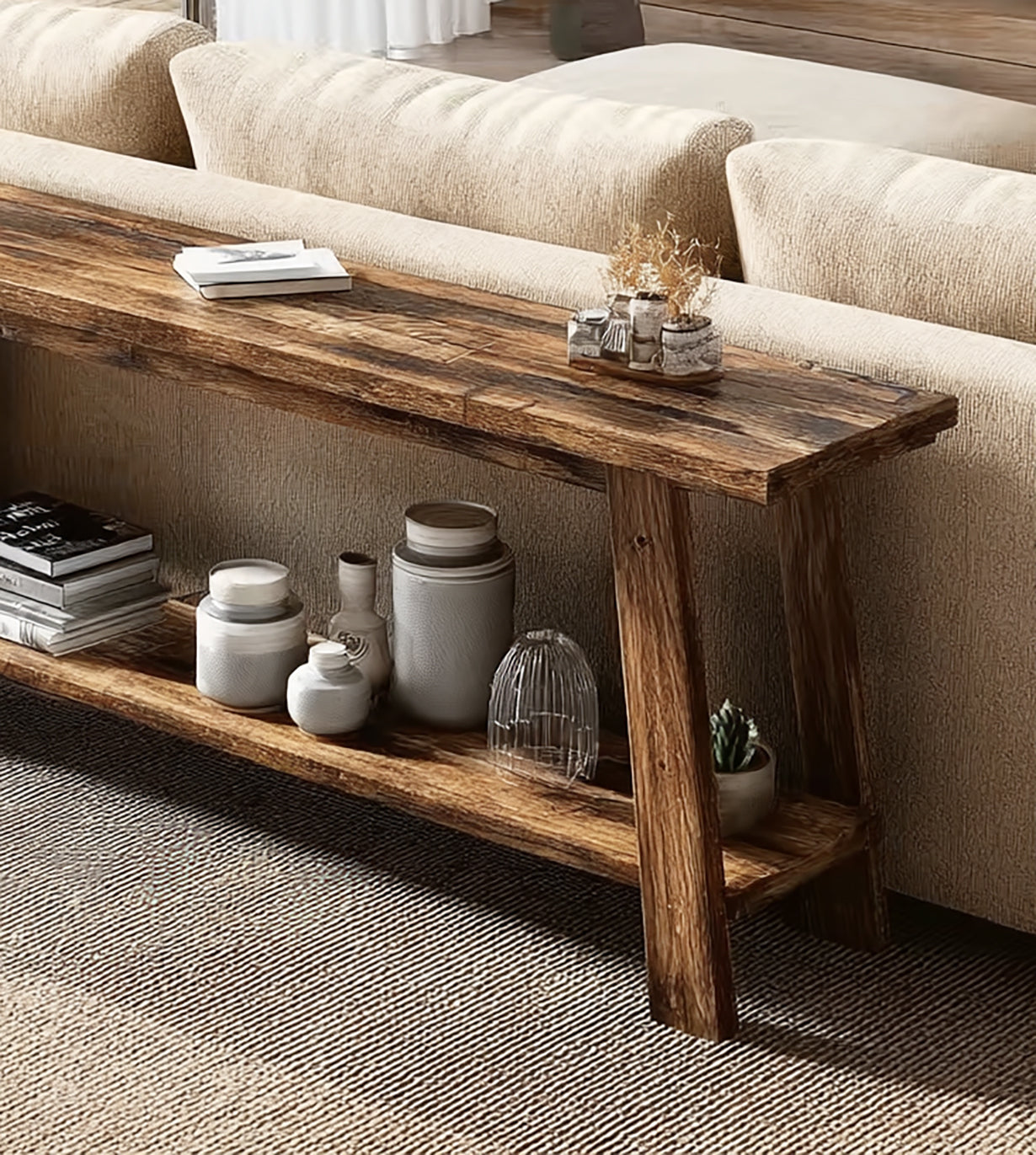Rustic Reclaimed Wood Console Table – Live Edge Entryway Table