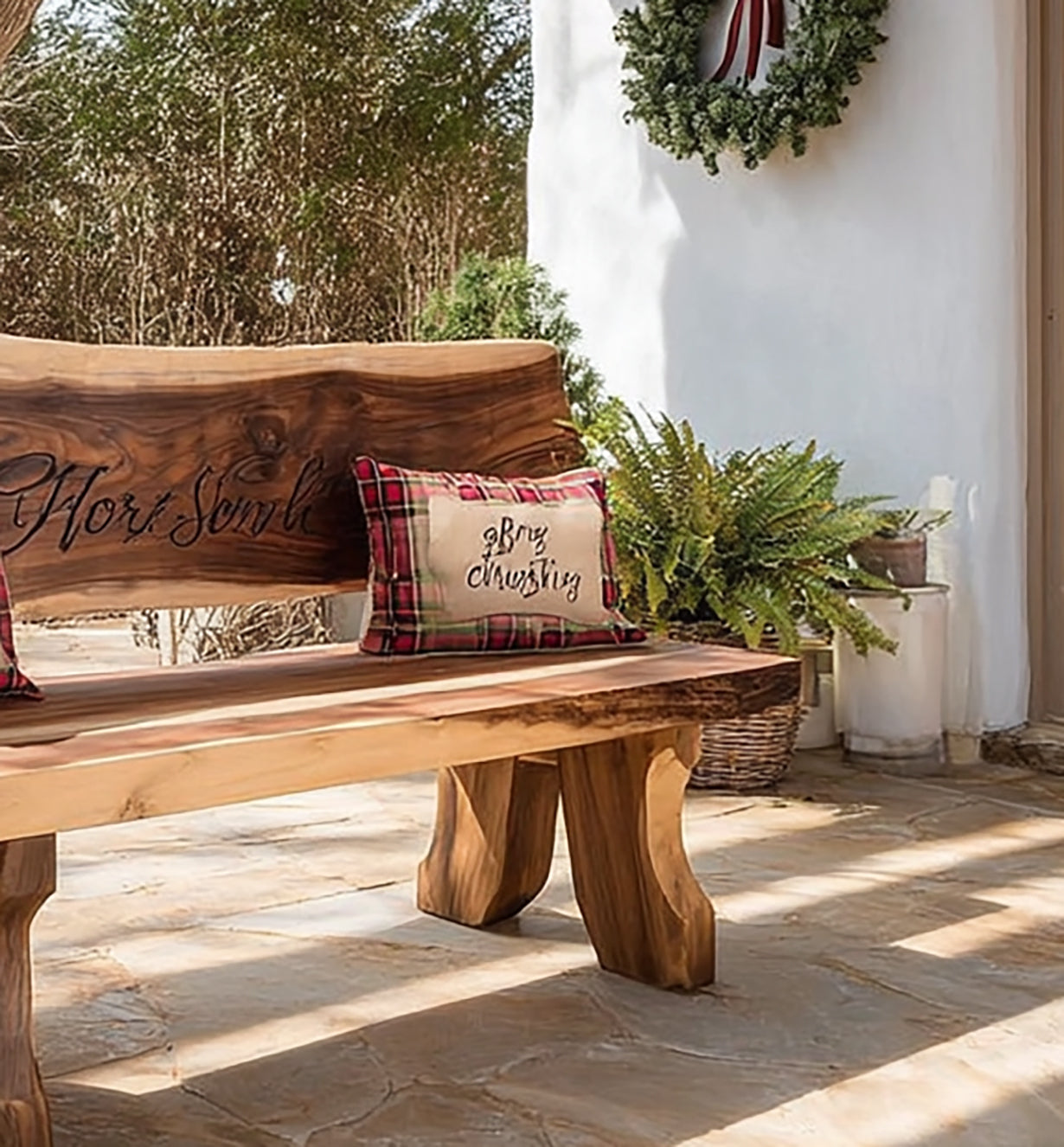 Handmade Live Edge Wooden Bench – Rustic Solid Wood Entryway & Garden Seating