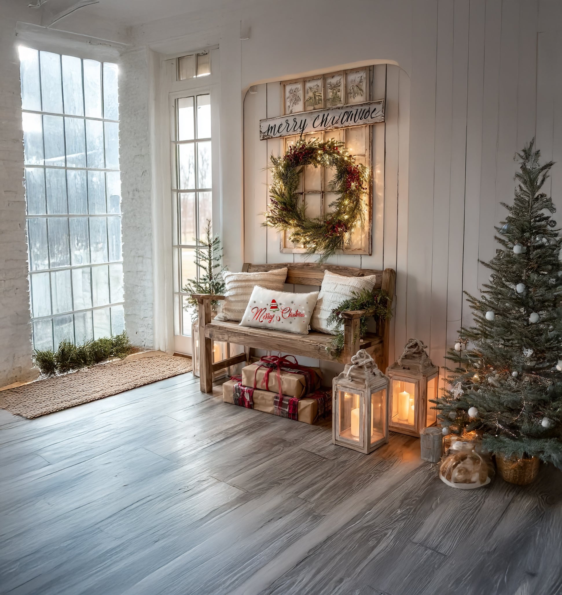 Rustic Farmhouse Wooden Bench – Handmade Solid Wood Entryway & Porch Seating