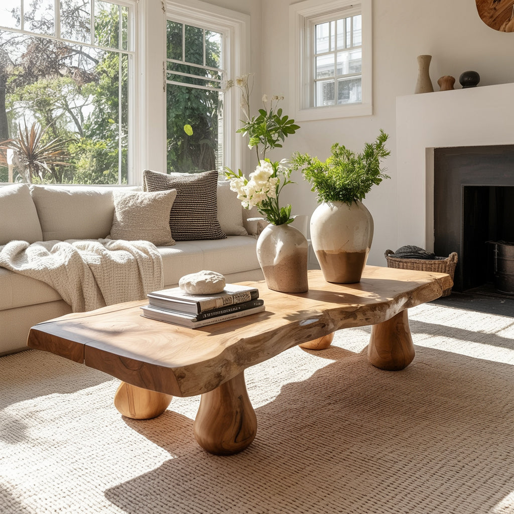 Rustic Live Edge Coffee Table – Handmade Wooden Table, Mid Century Modern Center Table