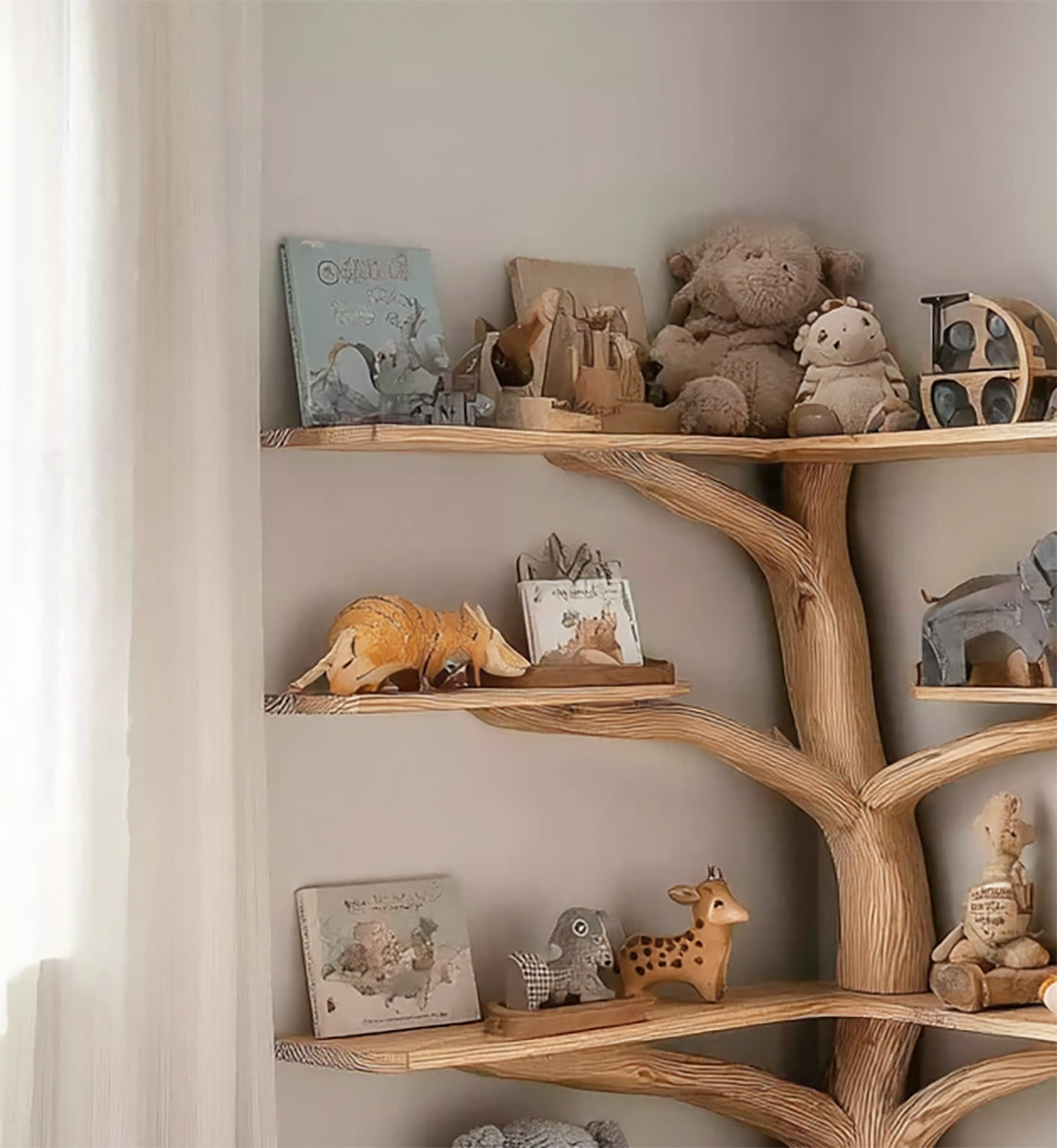 Kids Tree Bookshelf – Wooden Tree Shaped Bookcase for Nursery or Playroom